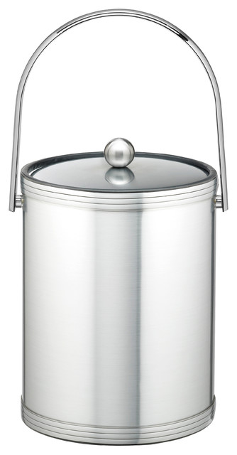 Kraftware Mylar Brushed Chrome Ice Bucket with Metal Lid, 5 qt.