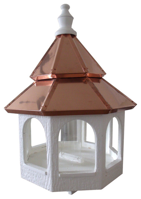 Polished Double Copper Top Post Mount Octagon Bird Feeder