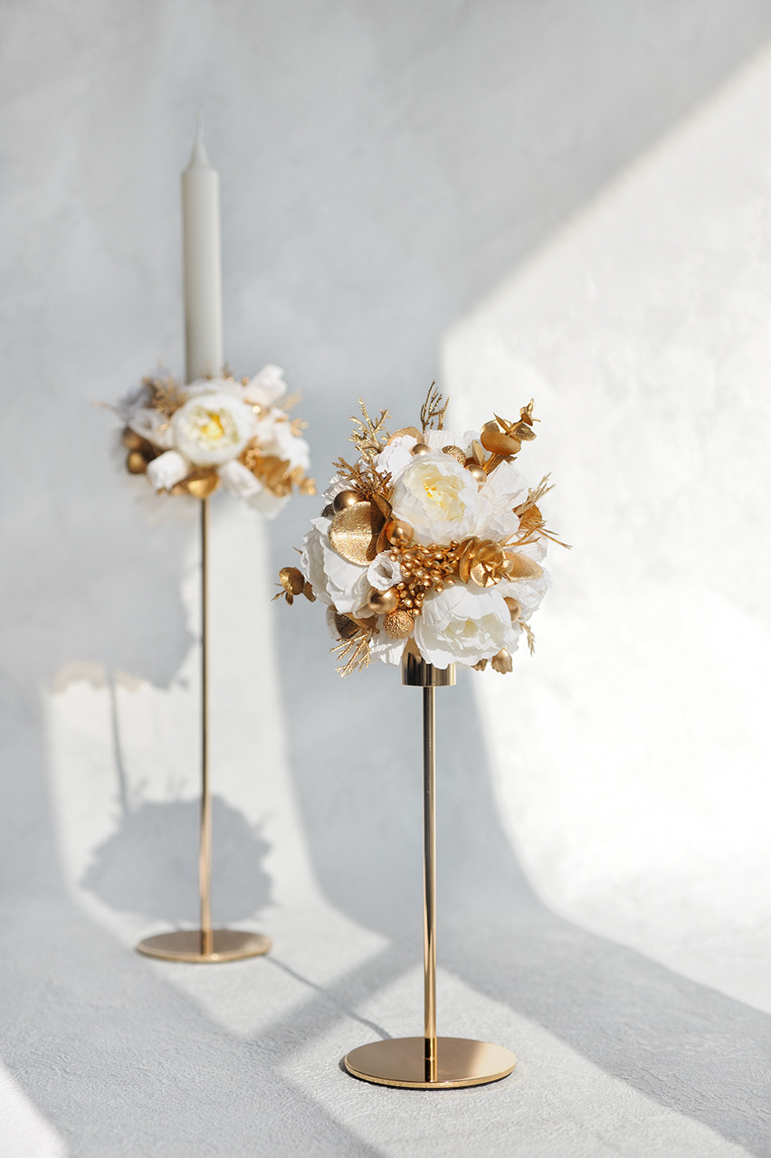 Набор высоких подсвечников с декором, цвет бело-золотой