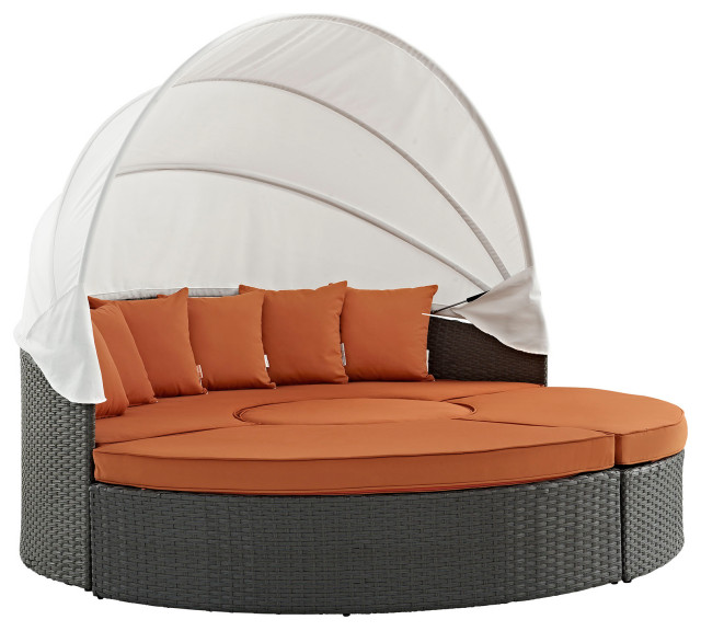 Sojourn Outdoor Wicker Rattan Sunbrella Daybed, Canvas Tuscan