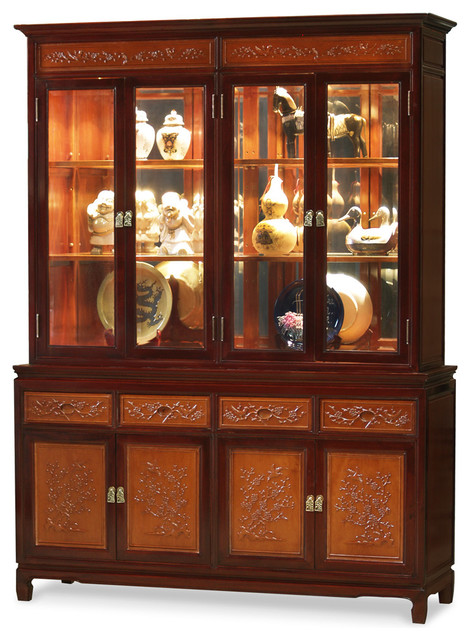 Rosewood Flower And Bird Motif China Cabinet Asian China