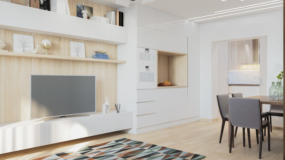 Визуализация кухни и гостинной в современном стиле для студии kv-design