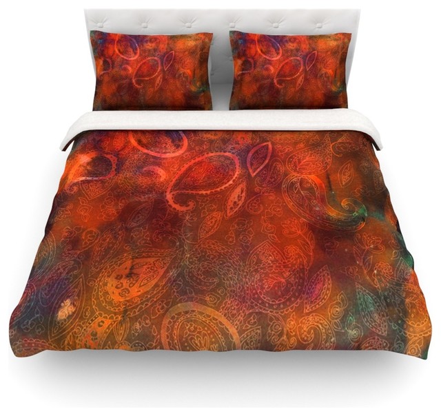 Nikki Strange Tie Dye Paisley Orange Red Duvet Cover Nikki Strange Tie Dye Paisley Orange Red Duvet Cover Cotton Twin