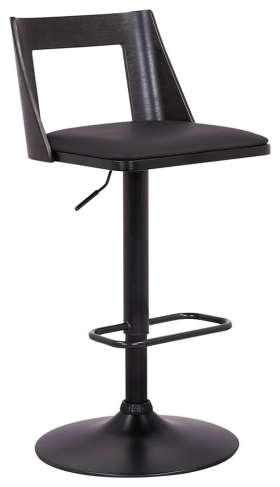 Armen Living Milan 2434" Faux Leather/Wood Swivel Bar Stool in Black