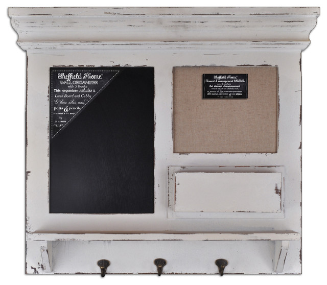 Burlap, Chalk Framed Wall Organizer with Hooks Contemporary