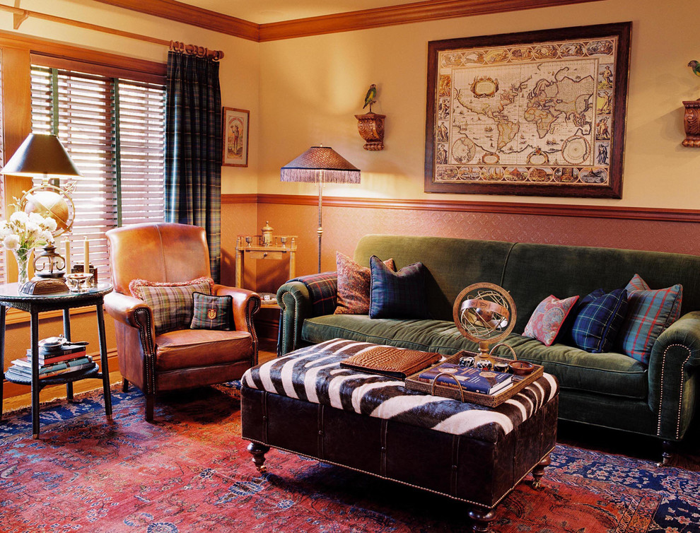 This is an example of a traditional family room in San Francisco with beige walls.
