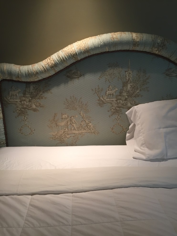 Transitional master bedroom photo with beige walls