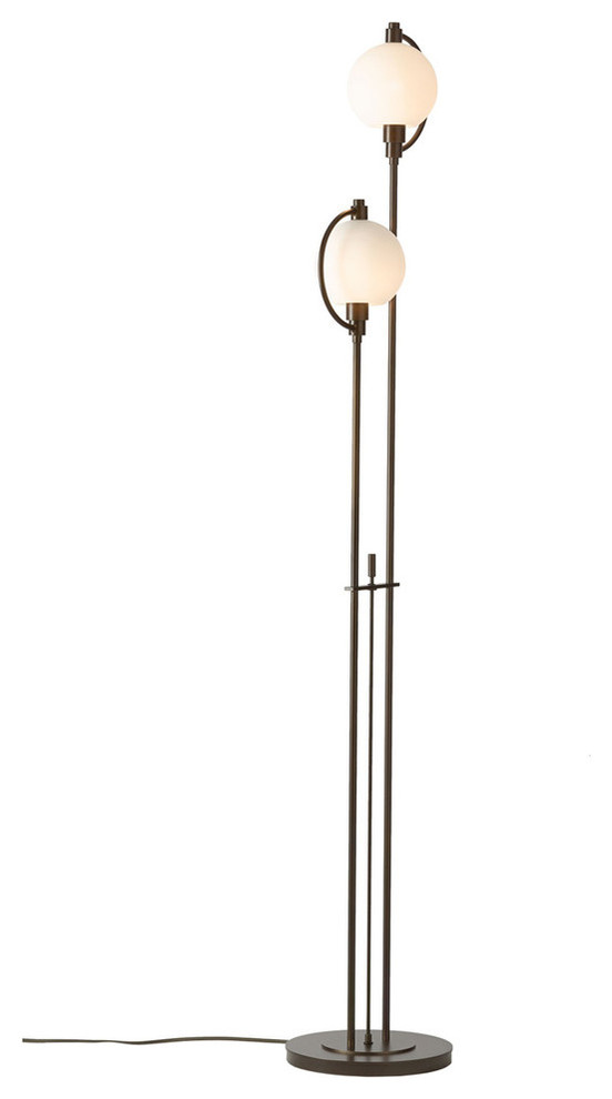 Pluto Floor Lamp 2 Light, Soft Gold With Opal Glass