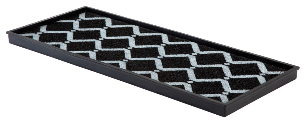 34.5"x14"x1.5" Rubber Boot Tray With Black/Ivory Diamond Coir Insert