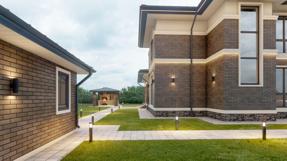 Проект двухэтажного дома в стиле Райта 265 кв.м