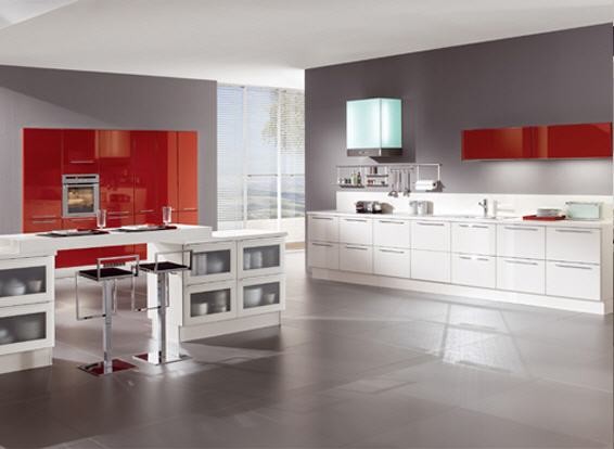 Modern kitchen with red and white high gloss cabinets - Contemporary ...