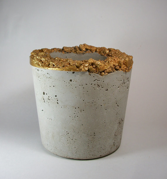 Extra Large Handmade Concrete Gold Planter by Dachshund in the Desert