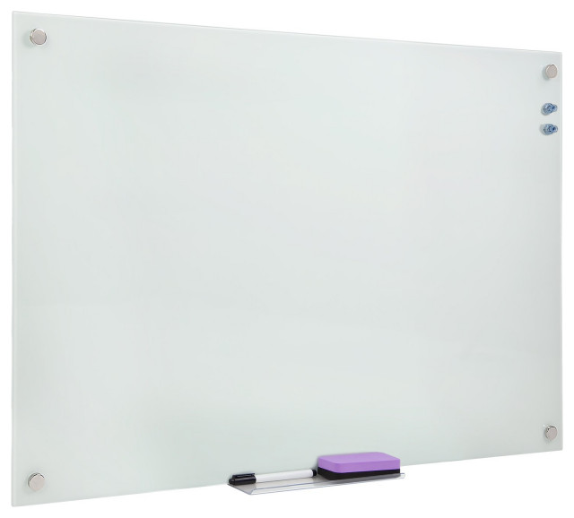 Magnetic Glass Dry Erase Board Wall Mounted Whiteboard With Tray Contemporary Bulletin
