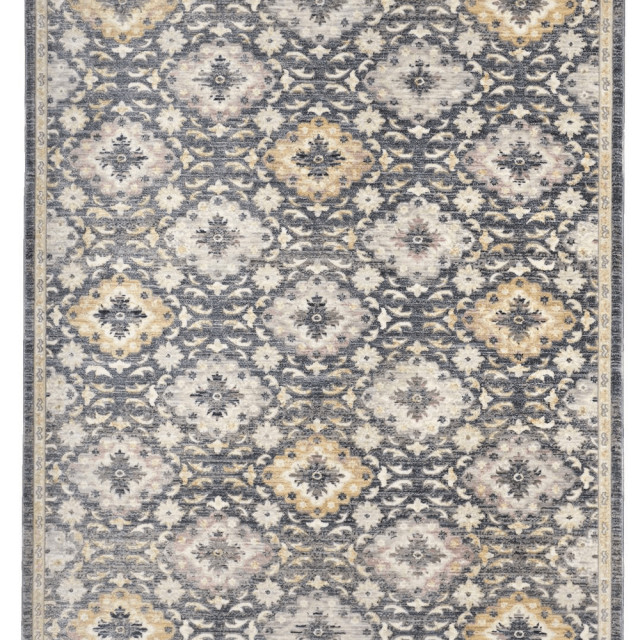 2' X 3' Blue And Gold Floral Stain Resistant Area Rug Traditional Area Rugs by HomeRoots