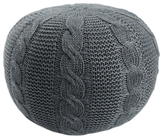 Vibe by Millie Solid Gray Round Pouf