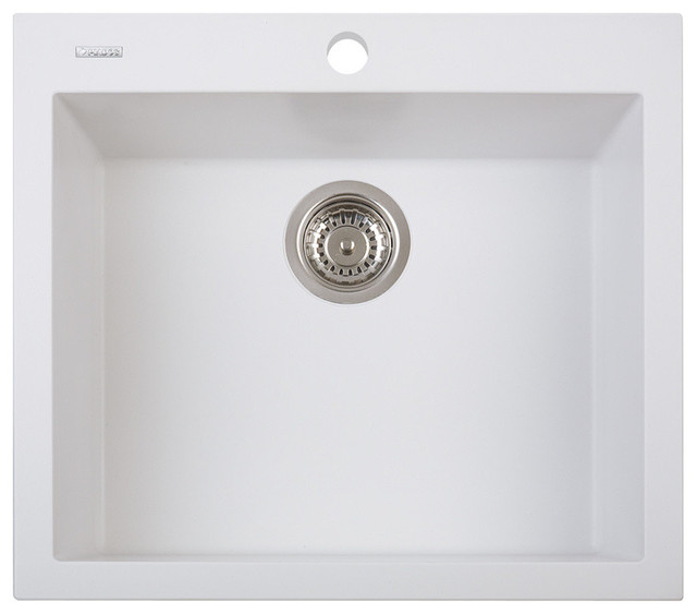 ONE Series 23" Drop-In Single-Bowl Granite Sink in Milk White