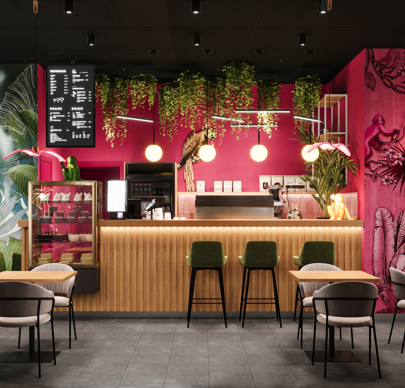 Кофейня в тропическом стиле. Проект