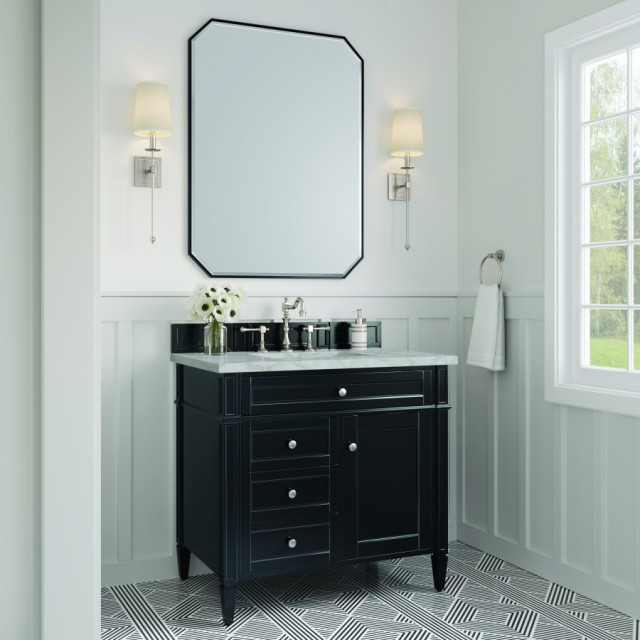 36" Black Single Sink Bathroom Vanity Victorian Silver Quartz, James ...