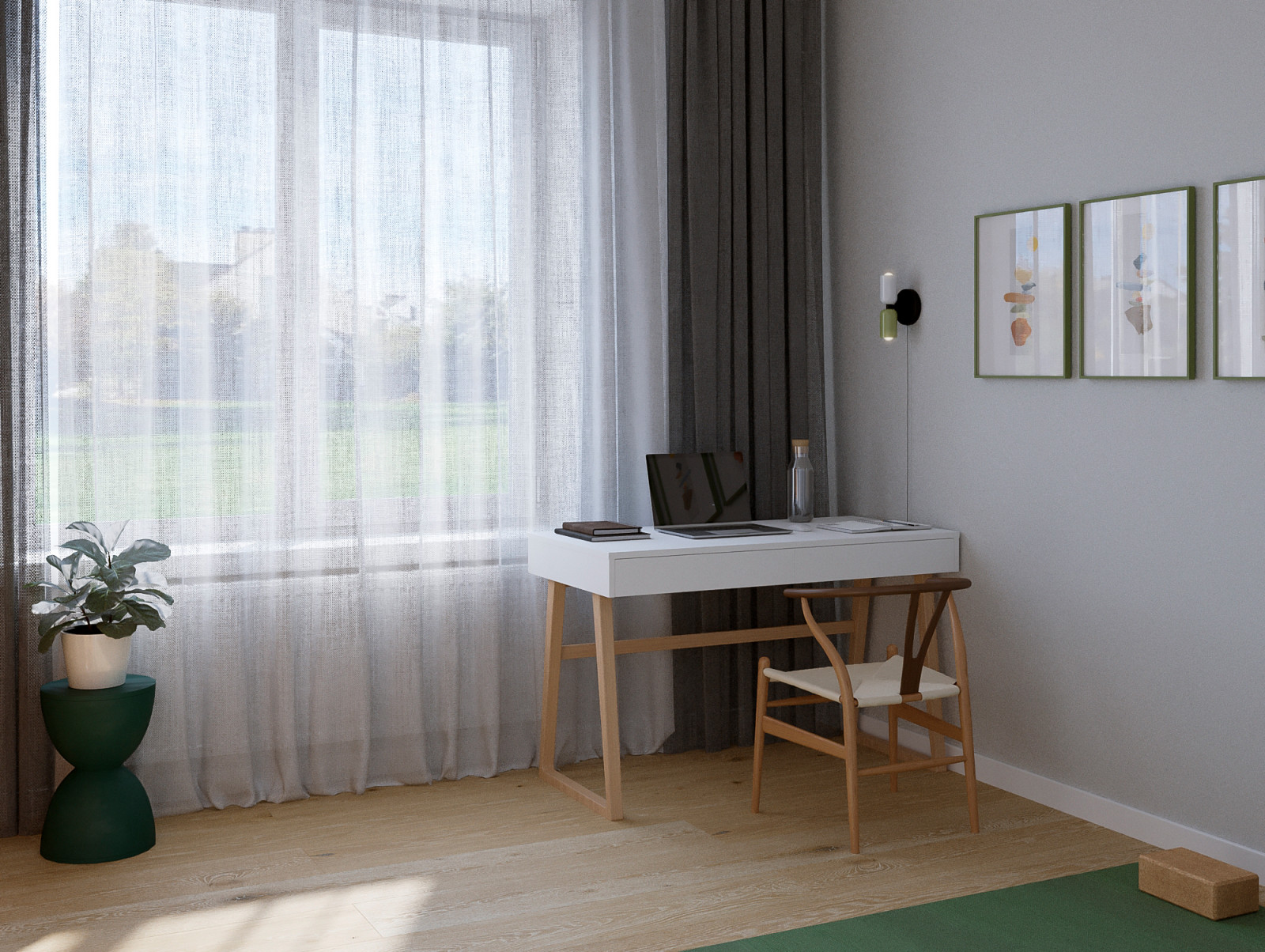 Современный интерьер дома с акцентами лестного цвета