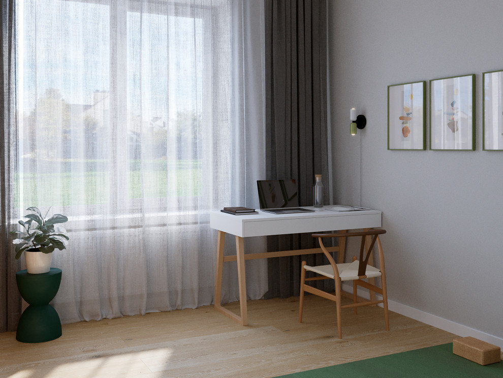 Современный интерьер дома с акцентами лестного цвета