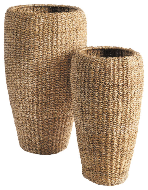 Seagrass Tall Round Planters, Set of 2