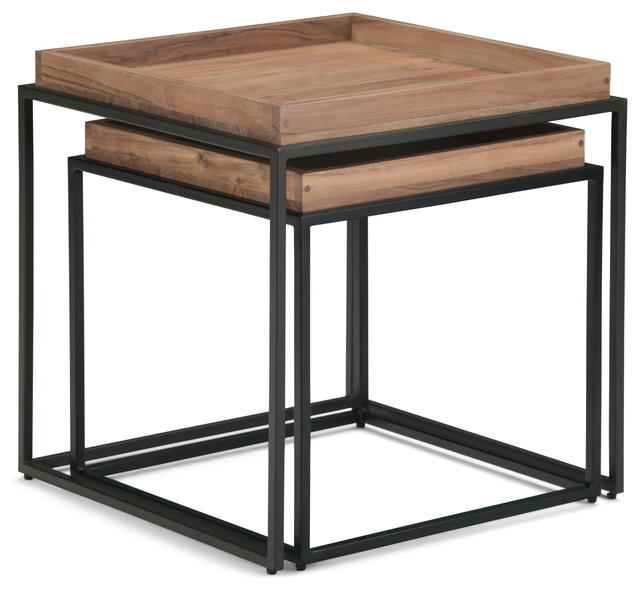 Carter Solid Wood Metal 22" W Square 2 Pc Nesting Tray Top Table