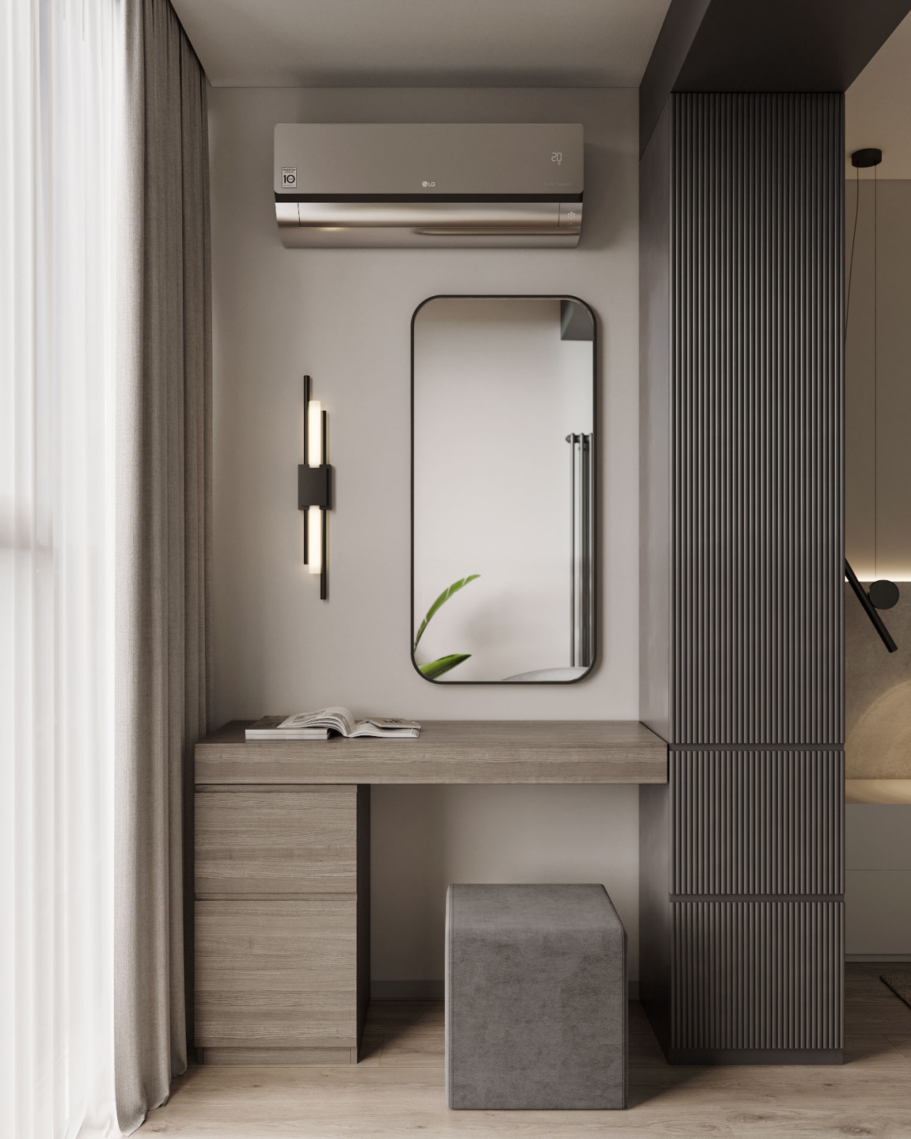 Лаконичная мастер - спальня в монохроме