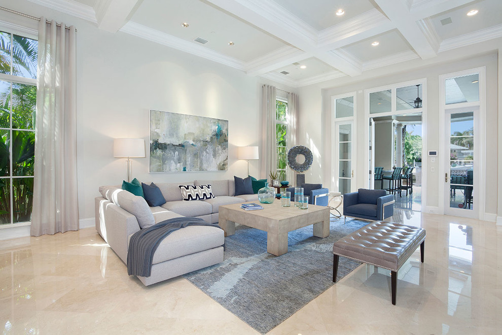 Design ideas for a transitional family room in Miami.