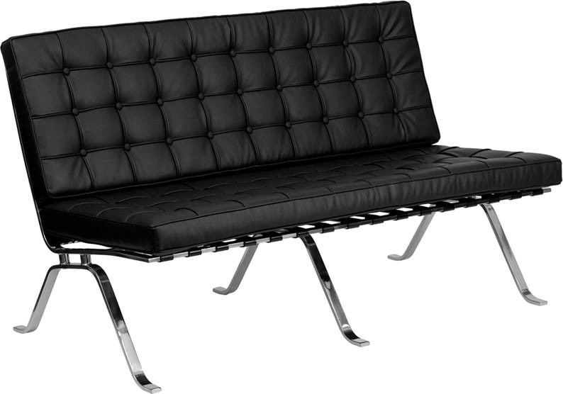 Hercules Flash Series Black Leather Love Seat with Curved Legs