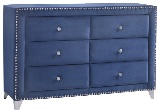 Caroline Velvet Dresser Navy Contemporary Dressers By