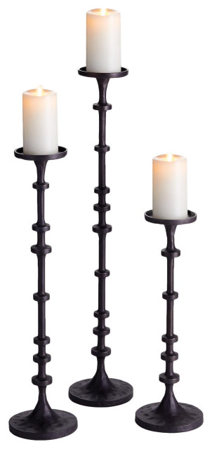 Tall Oversize Set 3 Bronze Pillar Candle Holders Candlesticks Vintage Style Traditional 0639