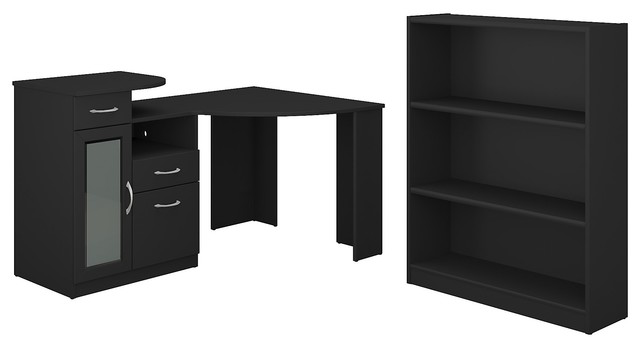 Vantage Corner Desk And Bookcase Set Clic Black Transitional Vantage Corner Desk And Bookcase Set Clic Black Transitional Desks Hutches By Bush Industries