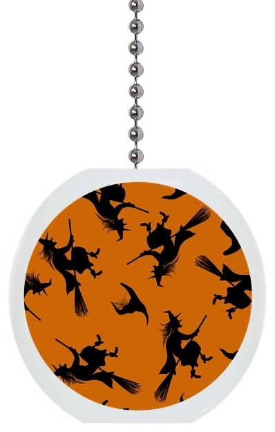 Witch On Broom Orange Black Pattern Ceiling Fan Pull