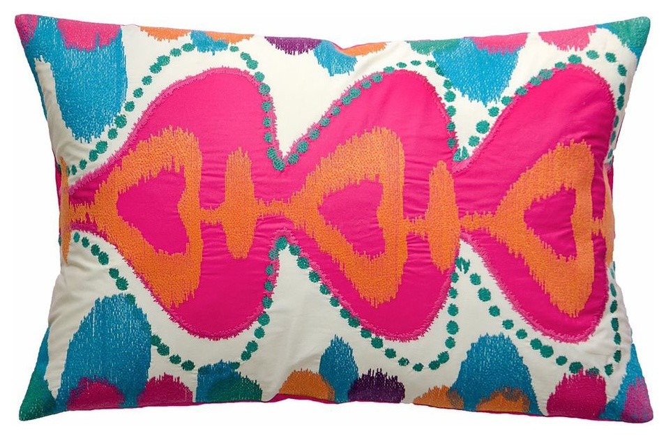 Totem Pillow, Pink/Mauve/Green, 13" x 20"