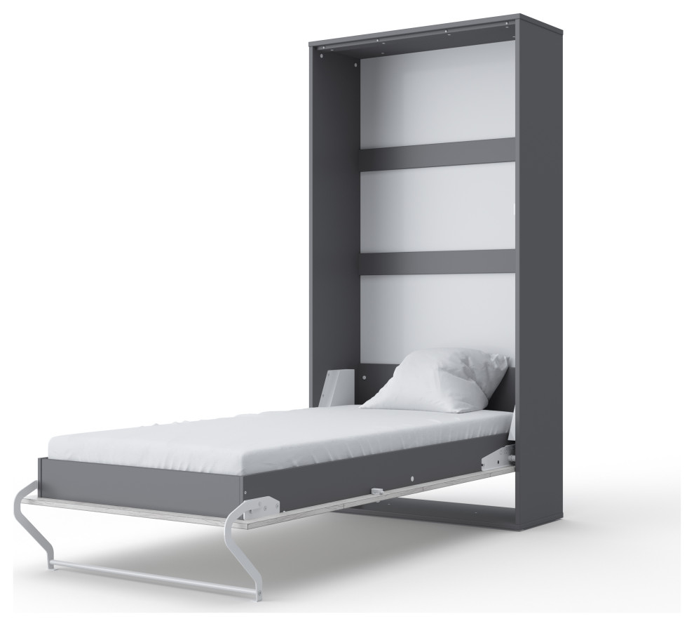 Invento Vertical Wall Bed, European Twin Size, Grey/White Monaco