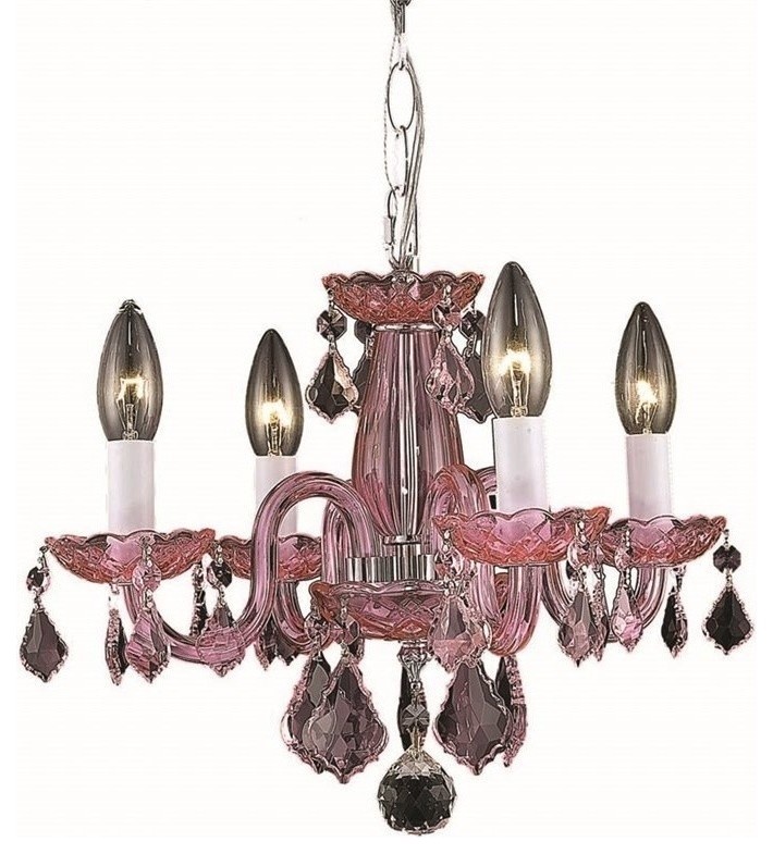 Elegant Lighting Rococo 15" 4 Light Royal Crystal Chandelier in Pink