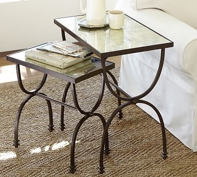 Willow Antique Mirror & Metal Nesting Side Table, Aged Bronze finish