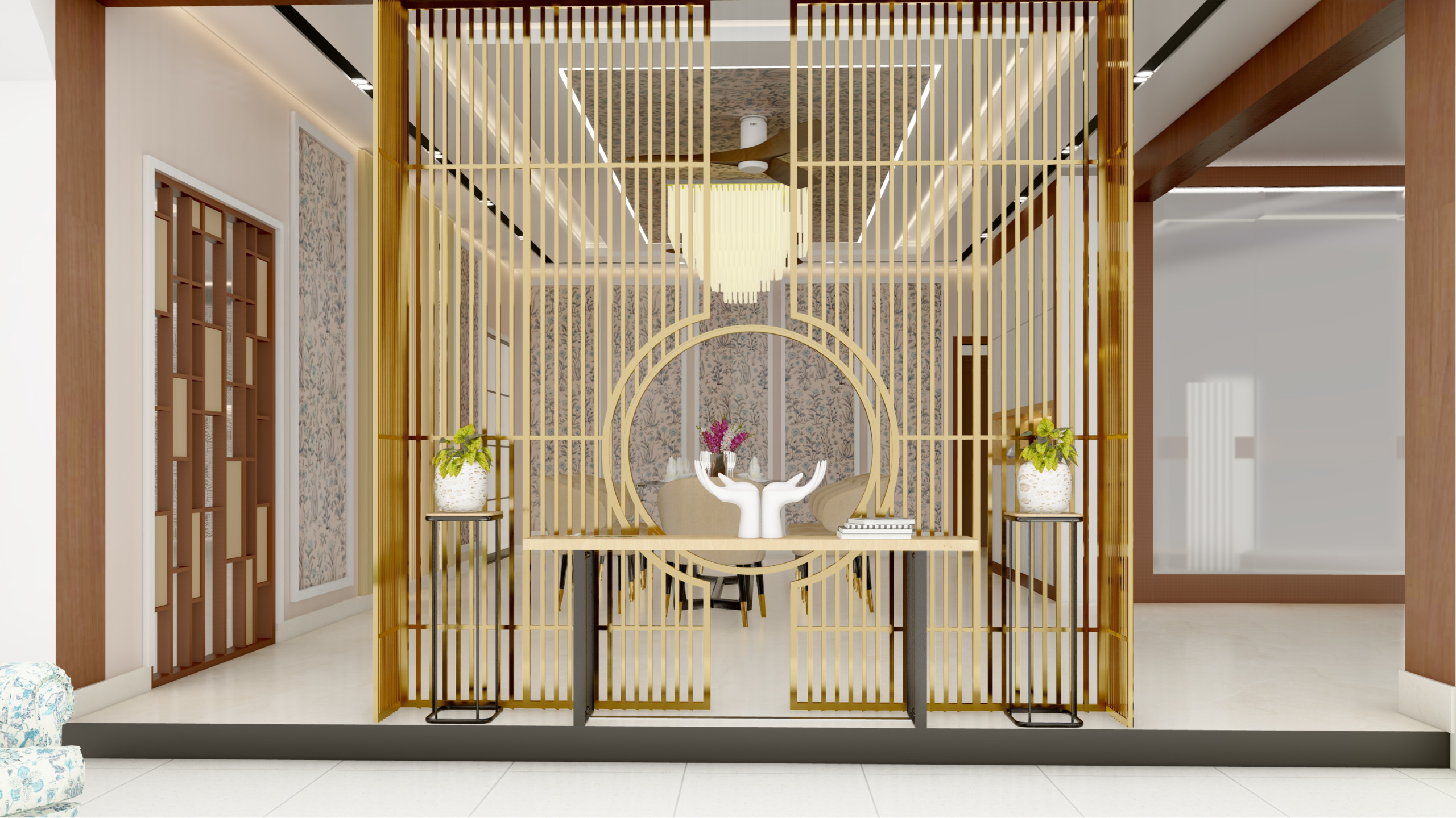 Art Deco Style Dining Room with Glamorous Gold Elements in Kingswood