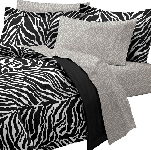 CHF Industries Inc Zebra Print Queen Bedding Set 7 Piece Black White