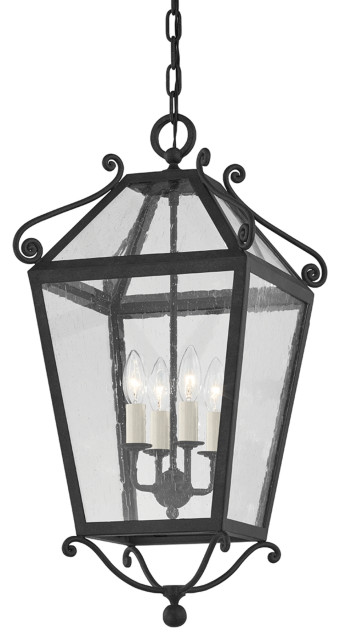Santa Barbara County 4 Light Exterior Lantern French Iron Frame, Seeded Glass