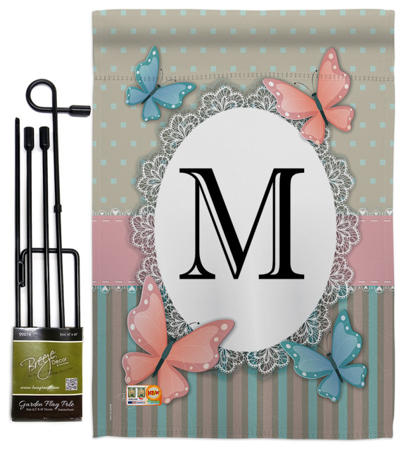 Butterflies M Initial Garden Friends Bugs Frogs Garden Flag Set