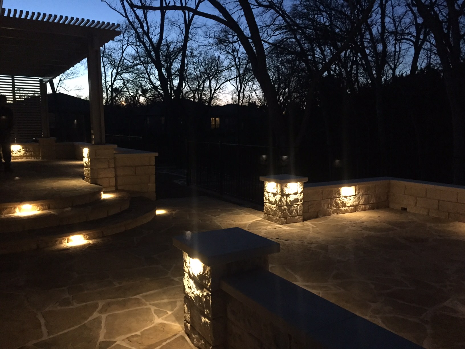 Modern flagstone patio w/ built-in low voltage LED lighting