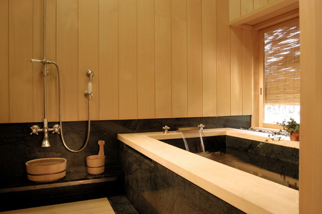 Japanese Style Bathing Room With Granite Soaking Tub Asian