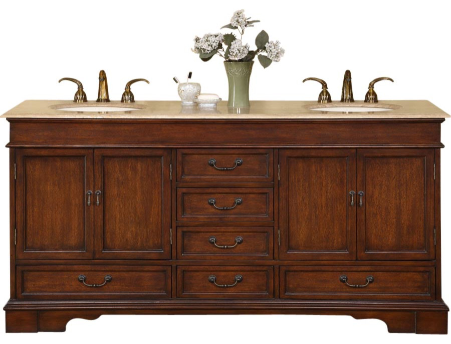 60 Inch Small Dark Brown Double Sink Bathroom Vanity Travertine Traditional Traditional Bathroom Vanities And Sink Consoles By Unique Online Furniture Houzz