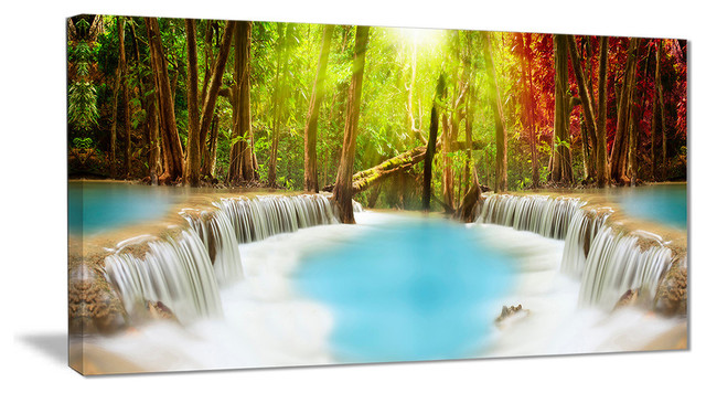 "Huai Mae Kamin Waterfall" Photography Canvas Art Print, 60"x30"