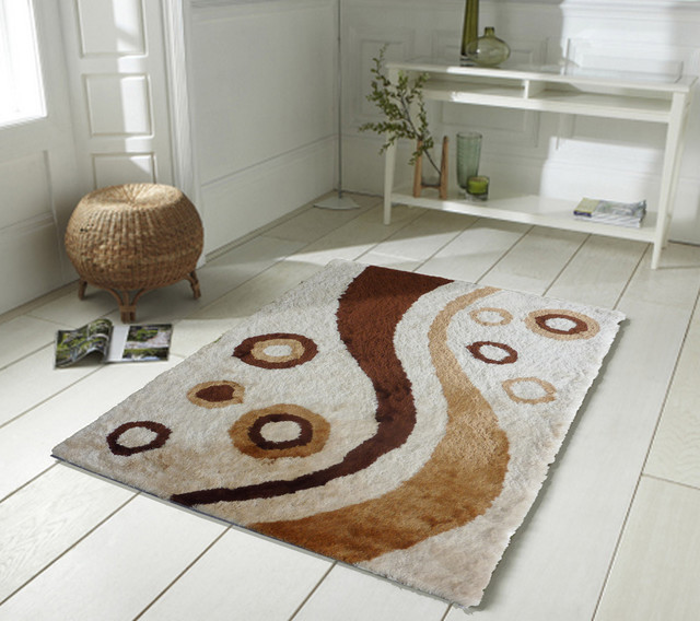 5'x7' Beige Living Room Area Rug, Shaggy and HandTufted Contemporary