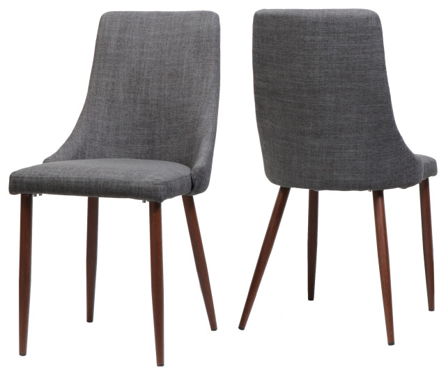 GDF Studio Soloman Fabric Dining Chairs With Wood Finished Legs, Set of 2, Light Gray