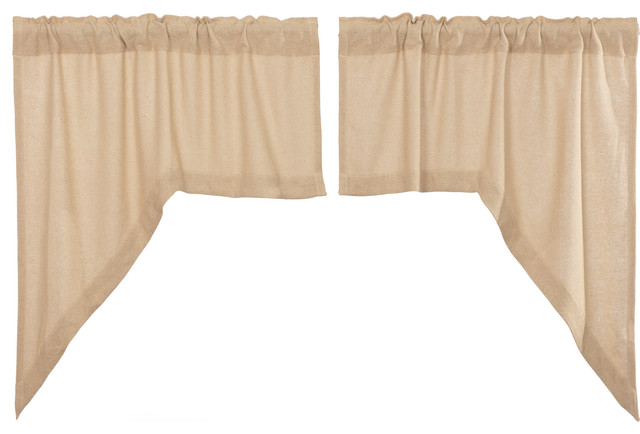 Farmhouse Kitchen Curtains Veranda Burlap Tan Swag Rod Pocket