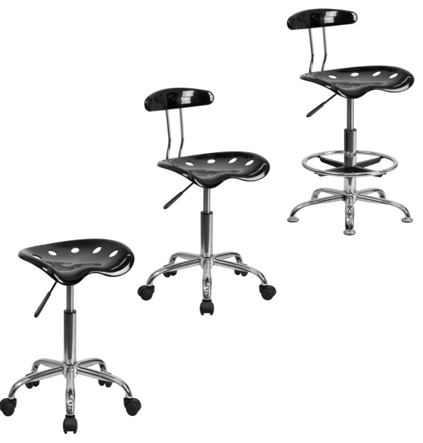 Black Chrome Swivel Task Chair With Tractor Seat Stool And Chrome