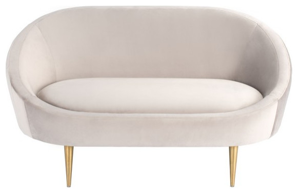 Safavieh Couture Razia Channel Tufted Tub Loveseat, Pale Taupe/Gold